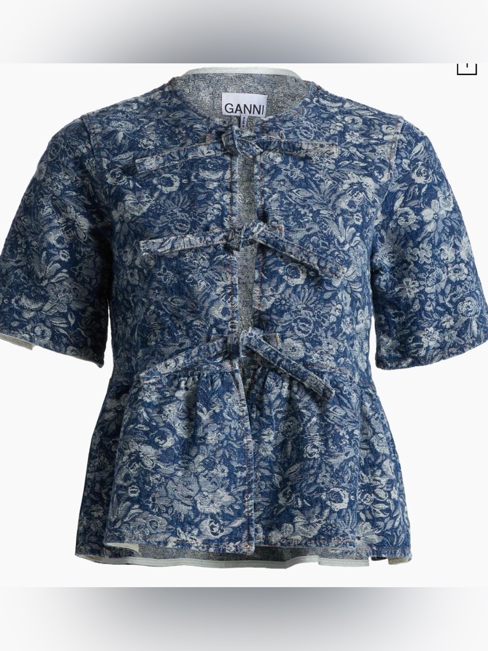 Ganni Blue Floral Peplum Top